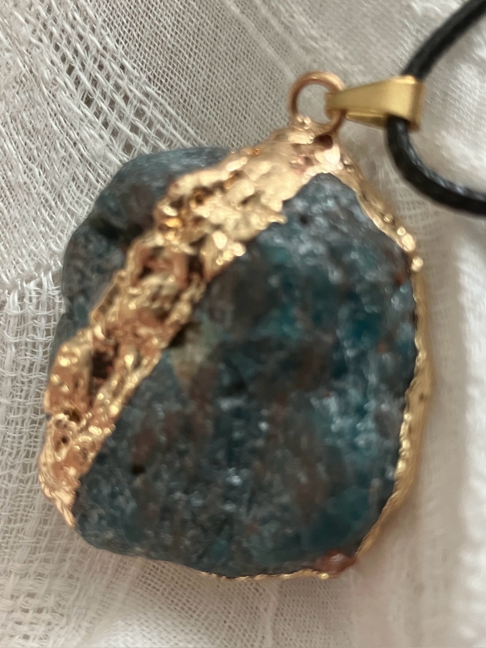 Gold-Edged Teal Raw Stone Pendant Necklace